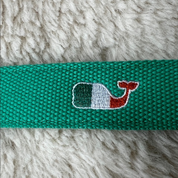 Vineyard Vines St. Pats Day canvas leather belt Camden Green Orange White Men 38 - Picture 5 of 10